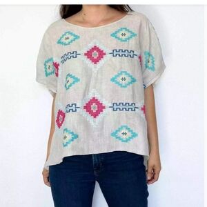 Johnny Was embroidered linen top.